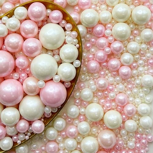 CandiJumpin Edible Pearls for Cake Decorating, Pink and White Pearl Sprinkles Baby Pink Sugar Pearls Edible Cake Decorations White Pearl Sugar Sprinkles Cupcake Toppers Valentines Baby Shower Party Birthday Wedding Christmas Supplies 3 OZ