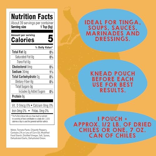 TRES COCINAS Chipotle with Adobo Pepper Paste| Great for Sauces, Salsas, Marinades, Cocktails, Desserts | Authentic Pepper Pastes for Chefs| 7oz, Pack of 6, Twist to Close Pouches