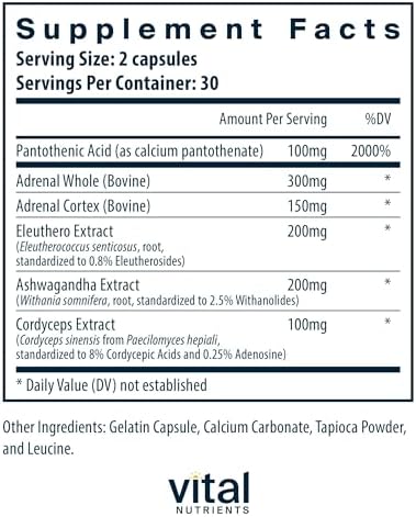 Vital Nutrients Adrenal Support - Adrenal Support Supplements for Gland Function and Cortisol Management - Supports Energy and Stress Levels - Gluten, Dairy, Soy Free - 60 Capsules