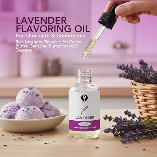 Dolce Flav Natural Lavender Extract – 2 Ounce Oil-Soluble Kosher, Sugar-Free, Concentrated Floral Lavender Flavoring for Baking, Chocolates & Desserts, Includes Measured Dropper