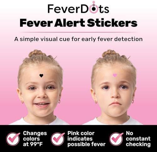 (Hearts 18 Count) Fever Alert for Kids & Adults – Turns Pink at 99°F Giving Visual cue of Elevated Temperature– Easier to Read Than Fever Strips for Forehead.