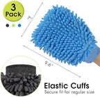 3 Pack Chenille Microfiber Car Wash Mitt, 7" x 9.6" Car Washing Mitts, Home Dusting Gloves, Scratch Free Lint-Free, Highly Absorbent, Double Sided, for Cleaning Detailing Polish (Blue,Green,Grey)