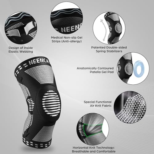 NEENCA Professional Knee Brace for Pain Relief, Medical Knee Support with Patella Pad & Side Stabilizers, Compression Knee Sleeve for Meniscus Tear, ACL, Joint Pain, Runner, Workout (Black, XX-Large)