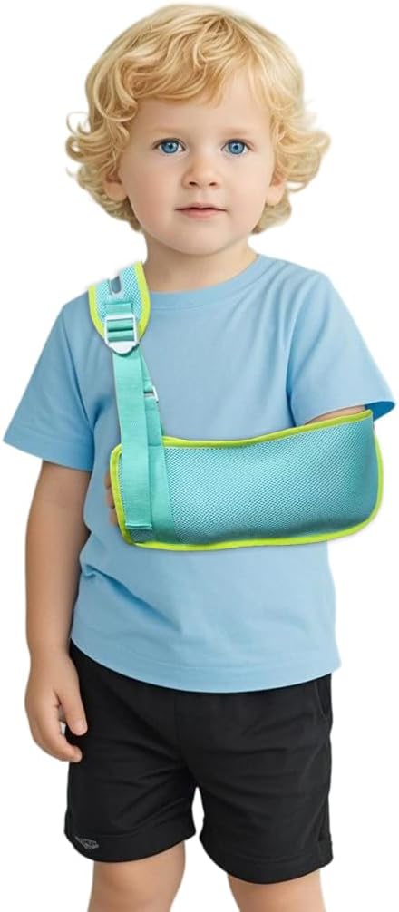 Kids Arm Sling Shoulder Immobilizer，Breathable Mesh Medical Slings for Elbow，Adjustable Rotator Cuff Support Brace, Fit Left or Right Clavicle and Wrist Injury, Forearm Fracture, Surgery Recovery (Blue, Small)
