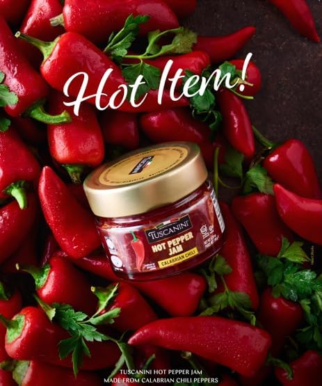 Tuscanini Hot Pepper Jam, 4.59 oz | Sweet & Savory Jam | Italian Gourmet Jam made with Calabrian Chili | Great as Bacon Jam | Kosher (including Passover)