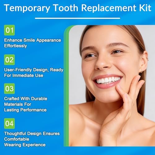Veneers Teeth for Women, Tooth Replacement Missing Teeth, Upper Veneer Cosmetic, Moldable Thermal Beads Replacement Kit, Unisex to Temporary Tooth Repair Kit, 6PCS-EEr
