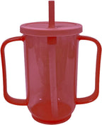 Qancesd Adult Sippy Cup for Elderly 12oz No Spill Cups for Adults 2 Handles Dysphagia Cups with Straw for Disabled Patients, Red