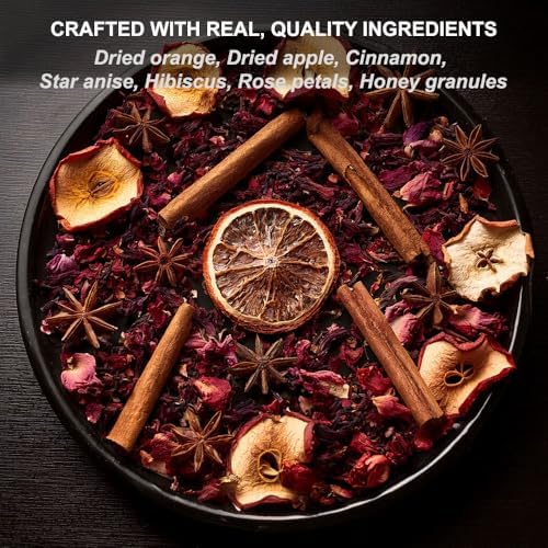 Mulled Wine & Cider Spice Blend – Mulling Spice with Dried Oranges, Apples, Cinnamon, Star Anise, Rose Petals, Honey, & Hibiscus – Drink Mix for Mulled Wine, Hot Cider, Mocktails – 20 Servings