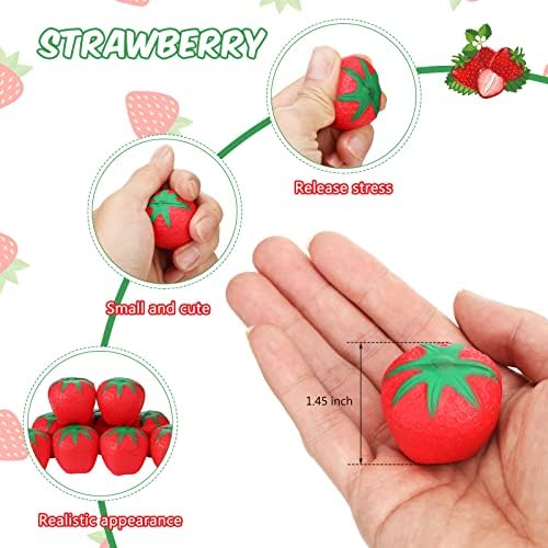 Macarrie 20 Pcs Strawberry Stress Toy Mini Fruit Squeeze Balls Small Foam Novelty Toys Slow Rising Fidget Sensory Toy Red Stress Relief Toys Kawaii Early Education Toy for Kids Adults Home School