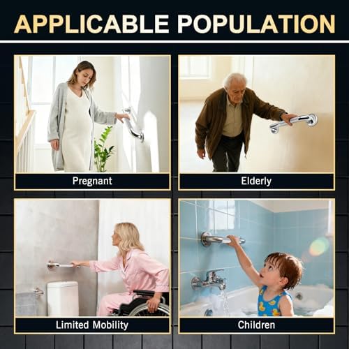supregear Bathroom Grab Bar Rail, 304 Stainless Steel Non-Slip Bathroom Handle, Safety Handle, Indoor/Outdoor Auxiliary Handle for Kitchen Bedroom Bathtub, Shower and Steps, 10 inch