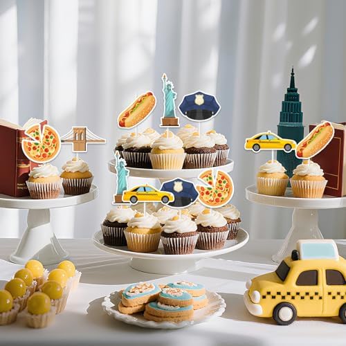 36 Pcs New York City Theme Cupcake Toppers, Cityscape Cupcake Insert Decoration, Landmarks Theme Cupcake Picks for Birthday Baby Shower Wedding Party Supplies