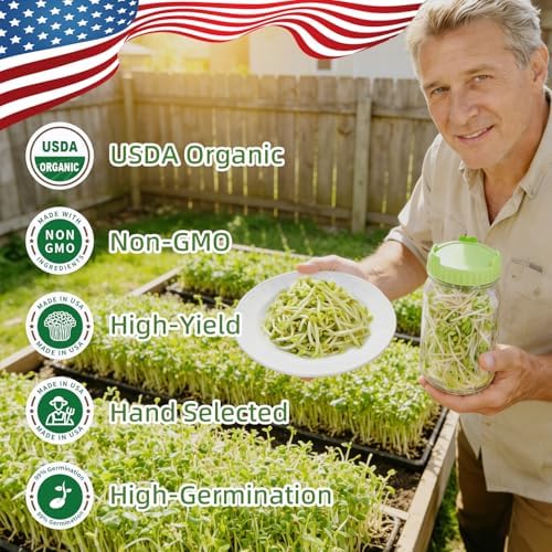 Organic Mung Bean Sprout Seeds (16 oz), Certified Non-GMO, Heirloom Seeds, Premium Mung Bean Sprouting Seeds for Sprouting and Microgreens, High Yield High Germination, Resealable Bag