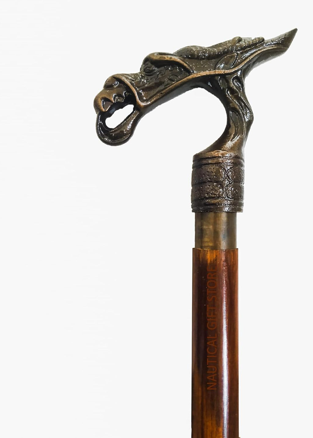 Antique Brass Dragon Handle Cane Walking Stick Designer Vintage Walking Canes, Brown, 37