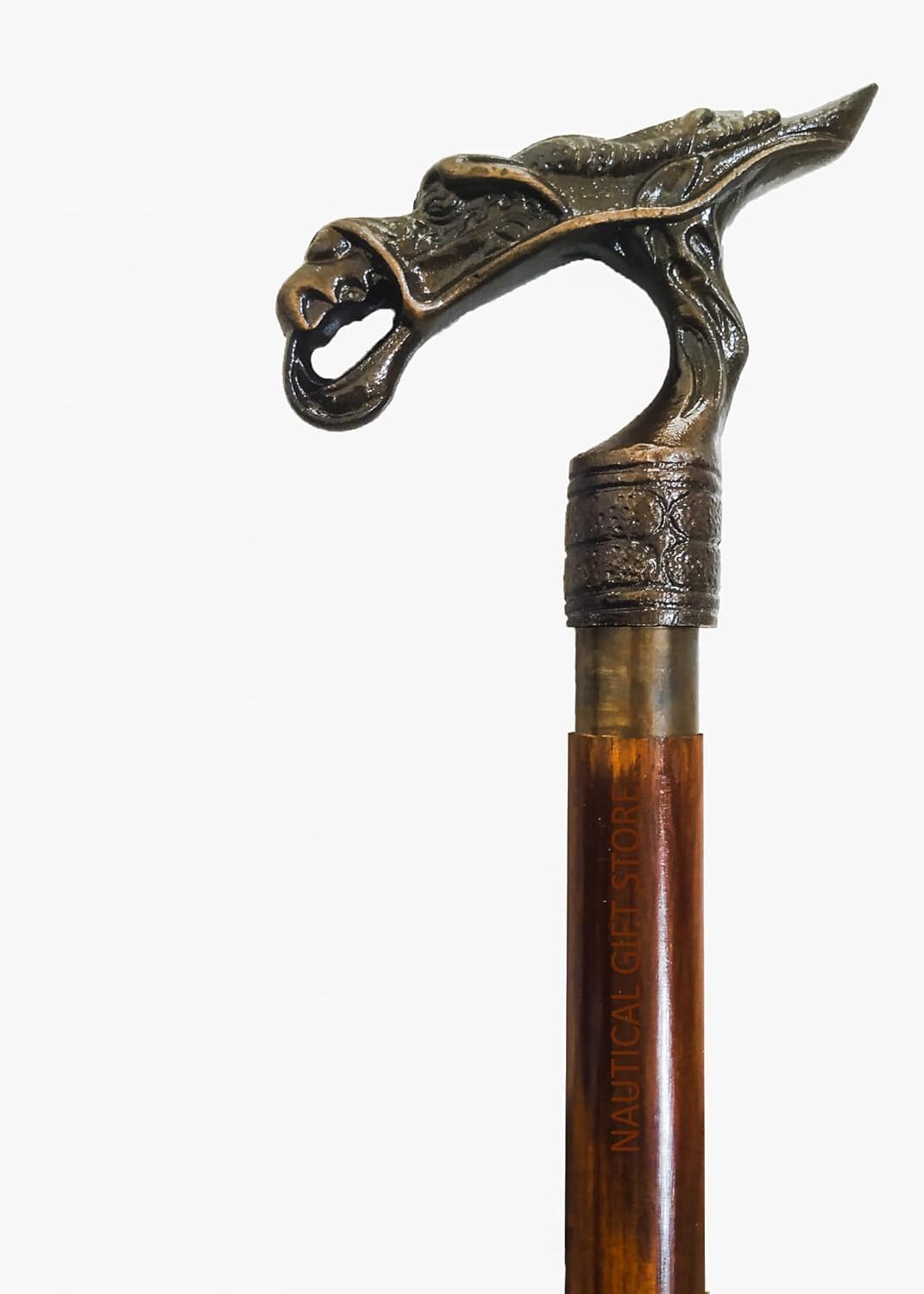 Antique Brass Dragon Handle Cane Walking Stick Designer Vintage Walking Canes, Brown, 37