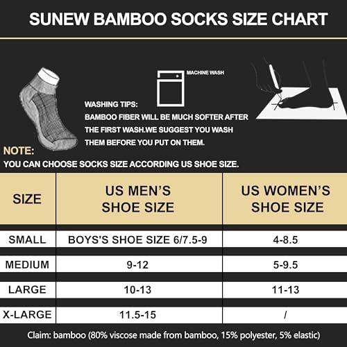 Sunew 6 Pairs Viscose Bamboo Socks, Unisex Cushioned Comfortable Ankle Workout Hiking Golf Socks