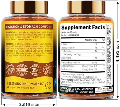 Probiotic Gummies 10B CFU with Prebiotic Fiber - Digestion & Immune Support - Debloat, Stomach & Gut Comfort - Probiotics for Women & Men - Natural Berry Flavor - Vegan & Sugar-free - 60 Gummies