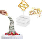 Money Pull Out Kit - Birthday Money Box with 1 Pcs Happy Birthday Cake Topper and 20 Transparent Bag Connected Pockets Cake Decoration