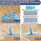 Microfiber Mops for Floor Cleaning, Multi Surface Floor Cleaner with 2 Microfiber Dry Wet Mop Pads + 2 Dusting Clothes for Sweeping and Mopping