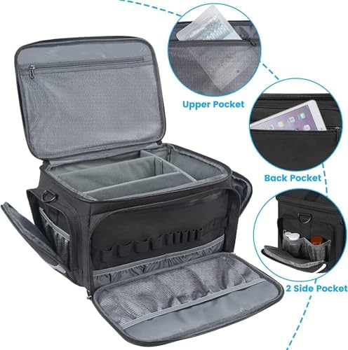 Mancro Medical Bag, Home Health Nurse Bag with Nonslip Bottom, Removable Shoulder Strap, Water-Resistant Empty First Aid Organizer for Medical Student, Therapist, Black