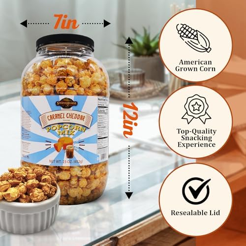 Stonehedge Farms Caramel Cheddar Popcorn Mix | 23 oz Large Tub | Bulk Gourmet Carmel and Cheese Popped Pop Corn | Shareable Gift