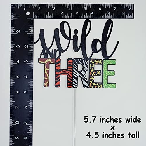 Wild and Three Cake Topper, Jungle Safari Theme 3rd Birthday Party Decorations, Fourth Birthday Cake Topper, Animal Print Giraffe Tiger Zebra Leopard Cake Decoration