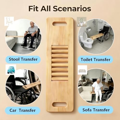 Wooden Transfer Board and Slide Board,Central scrollable,Senior and Handicap Move Assist and Slide Transfers, Holds up to 400 Pounds,2 Cut Out Handles(32x10x1”)