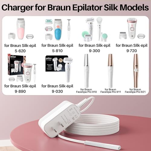 Charger for Braun Epilator Silk-épil 9 Shaver Charger Compatible with Braun Epilator Silk épil 7 5 9-720 9-300 9-890 9-030 9-880 5-810 5-620 910 911 921