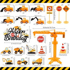 21PCS Construction Cake Toppers Truck Cake Decoration Set Excavator Tractor Tower Crane Cupcake Topper Traffic and Road Sign for Construction Happy Birthday Party Supplies