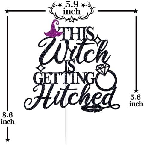 Black Glitter This Witch is Getting Hitched Cake Topper, Till Death Cake Decor, Halloween Bachelorette Bridal Shower Wedding Anniversary Party Decorations