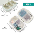 2 Pack Pill Organizer Box - Small Pill Dispenser Home Travel Essentials Supplement Holder Portable Vitamin Case 8 Compartment & 3 Compartment Container Daily Medicine