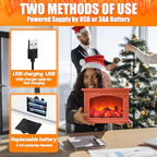 Vicenpal Fireplace Lanterns Decorative Flameless Red Brick Tabletop Fireplace Indoor Battery Operated Fire Place USB Operated for Table Christmas Decorations