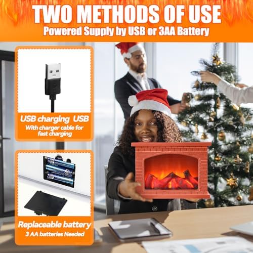 Vicenpal Fireplace Lanterns Decorative Flameless Red Brick Tabletop Fireplace Indoor Battery Operated Fire Place USB Operated for Table Christmas Decorations