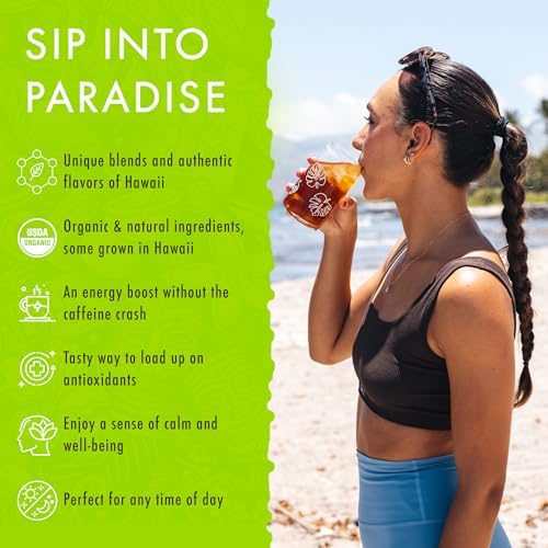 Hawaiian Natural Passion Fruit Orange Flavored Organic Tea - Tropical Fruit Green & Black Tea Blend, Perfect Daily Cup & Gift - 20 Bags