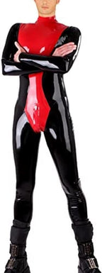 Two Zips Male Latex Tight Suit Rubber Body Men's Catsuit Handmade Bodystockin,Army Green,S