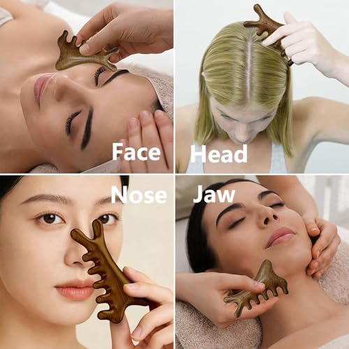 3PCS Multi-Functional Full Body Massager Tool Set for Head, Face, Nose, Eyes, Jaw, Neck, Arm, Shoulder, Leg, Feet, Wooden Scalp Massage Comb for Head, Gua Sha Brush for Women Men, Hair Growth Massage