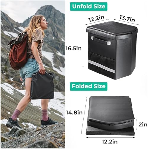 2026 Upgraded XL Portable Toilet for Adults,Tall Camping Toilet with Lid and Convenient Carry Bag, Portable Potty for Camping, Hiking, Car Travel,Truck, RV, Boating, Road Trips, Beach (Black, 16.5''H)