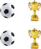 4 Pieces Soccer Theme Cake Decorations Soccer Birthday Party Cake Toppers, 2Pcs Plastic Soccer Ball and 2Pcs Plastic Championship Trophy, Football Party Cake Decor