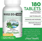 Vitamin D3 5000 IU (125 mcg) - High Dose Vitamin D 5000 IU for Healthy Bones, Teeth, Immune Support - Kosher Non GMO - High Potency Vit D3 - Pure Vitamin D Supplements for Women and Men - 180 Tablets