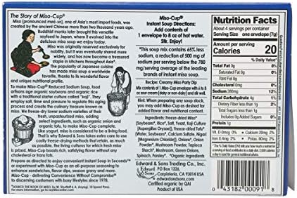 Edward & Sons Reduced Sodium The Original Instant Miso-Cup - Instant Miso Soup Packets, Instant Soup Packets, Miso Packets - 1 Ounce