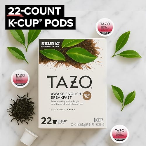 TAZO Awake English Breakfast Tea K-Cups, Bold Traditional Breakfast-Style Black Tea for Health and Wellness, 22 Pods