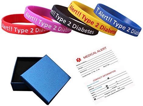 Lyndong 5 Pack Type 2 Diabetes Silicone Medical Alert ID Bracelet Wristbands