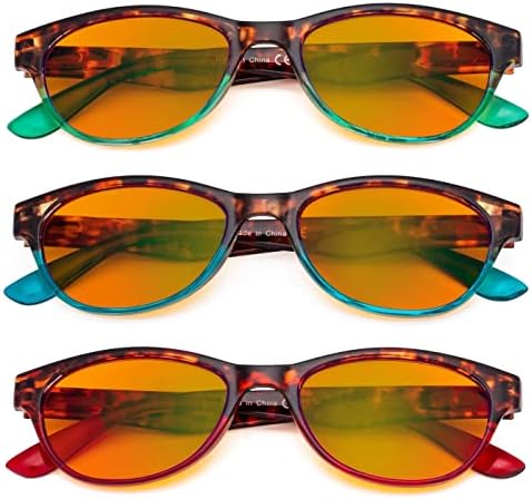Eyekepper 3 Pack Orange Tinted Pattern Design Reading Glasses Blue Light Blocking Readers Computer Eyeglasses +1.75