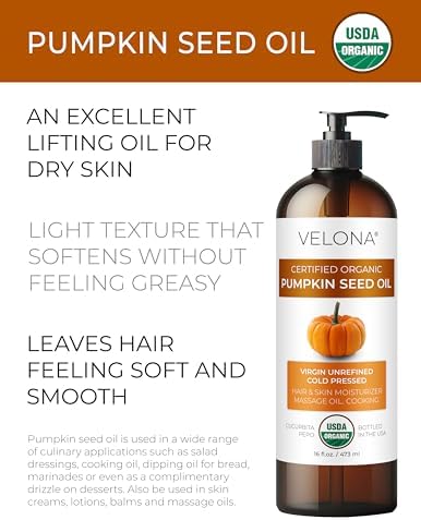velona Pumpkin Seed Oil USDA Certified Organic - 8 Fl Oz | 100% Pure and Natural Carrier Oil | Unrefined, Cold Pressed | Cooking, Face, Hair, Body & Skin Care | Use Today - Enjoy Result