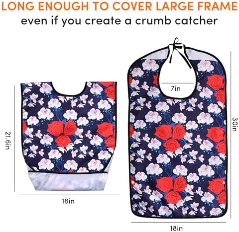 3 Pcs Adult Bibs For Women With Crumb Catcher, Reusable Waterproof Large Bibs For Adult, Clothing Protector For Eating,Washable Feeding Bib For Women Elderly Senior