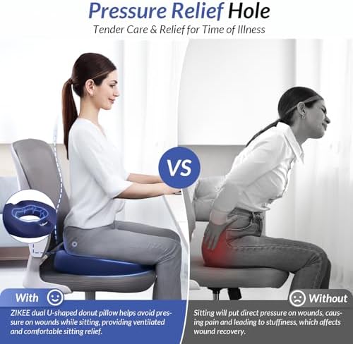 ZIKEE Dual U-Shaped Donut Pillow for Tailbone Pain, Hemorrhoid Pillow for Sitting with Pressure Relief Hole & Slope Design, Donut Seat Cushion for Coccyx, Postpartum & Post Surgery Sitting Relief