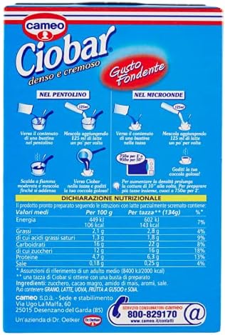 Cameo Ciobar Hot Dark Chocolate Drink Beverage Powder 115gr, Pack of 2