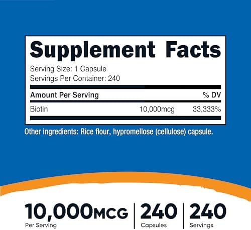 Nutricost Biotin (Vitamin B7) 10,000mcg (10mg) Vitamin Supplement, 240 Capsules - Vegetarian, Gluten Free, Quick Release, Non-GMO