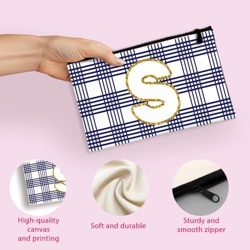 7 Sets Canvas Makeup Bags for Women,Multi-Purpose Travel Bulk Cosmetic Bags,Toiletry Organizer Pouch with Zipper,Multi-color Personalized Initial Patterns,6X9 Gifts for Girls Daughter