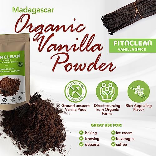2oz Organic Madagascar Vanilla Bean Powder. Certified USDA Organic. Raw Natural Pure Unsweetened No Additives NON-GMO. Ground whole Gourmet Pods by FITNCLEAN VANILLA