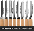 HAUTMEC Professional Wood Turning Chisel 8 pcs Set, Lathe Chisel Set with 2 Skew 1 Spear Point 1 Parting 1 Round Nose & 3 Gouge Tools for Beginners, Hobbyists and Professionals HT0237-WW
